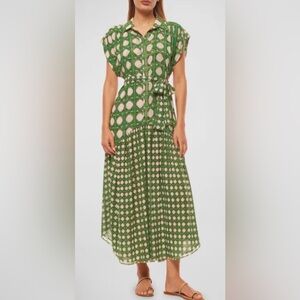 MISA Los Angeles Laura Short-Sleeve Midi Chiffon Shirtdress, Size small NWT